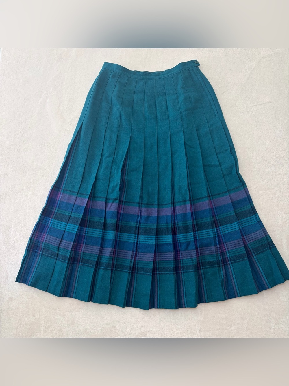 Vintage Pendleton Teal Pleated Tartan Wool Skirt Kilt Preppy Academia USA Sz 10
